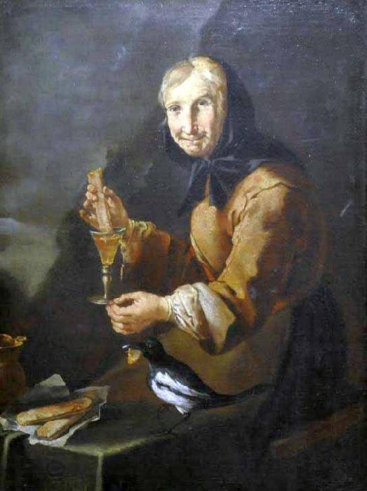 Giacomo Francesco Cipper Old woman with a glass and a magpie China oil painting art